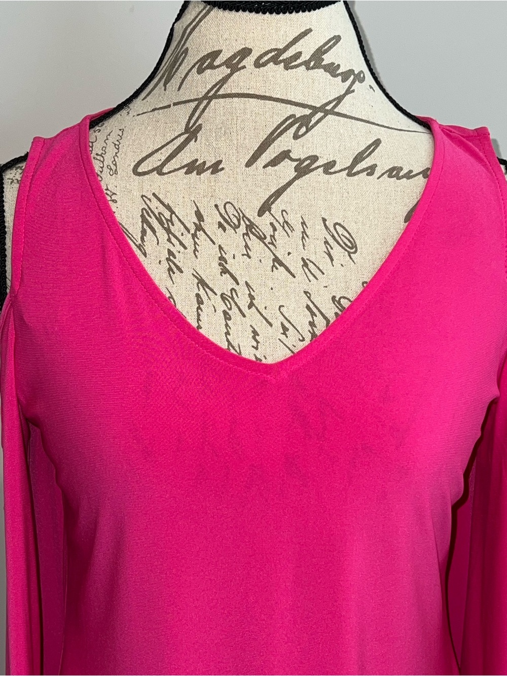 Bright Pink Cold-Shoulder V-Neck Midi Dress - Picture 3 of 9